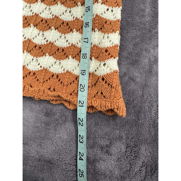 Crochet Knit Tank Top Women’s Large Rust Cream Striped Boho Summer Sweater Tank - Picture 5 of 6